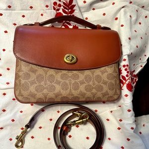 Coach Cassie Rust Leather & Signature print
